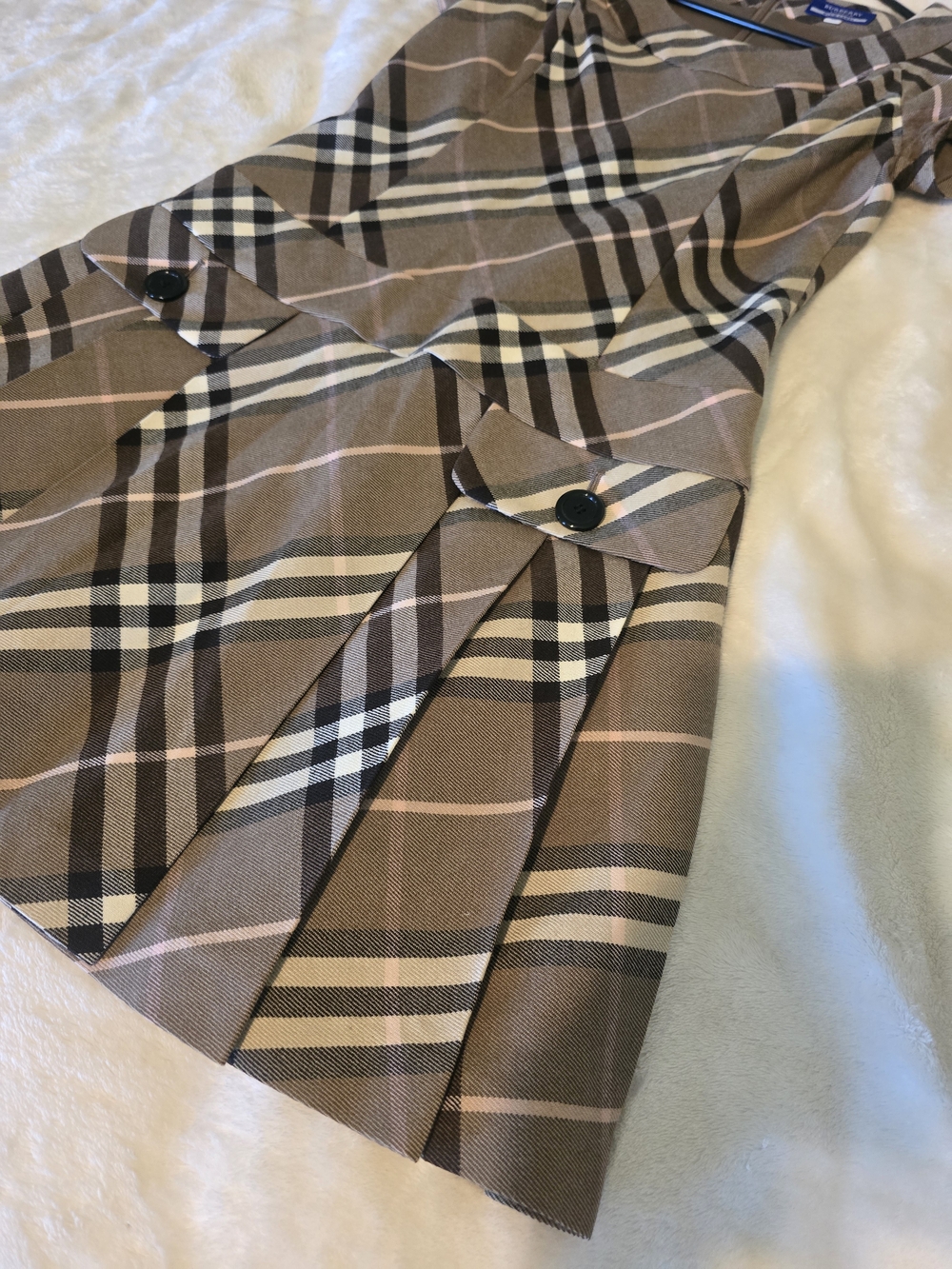 Authentic Burberry Brown Plaid Fit-and-Flare Wool Dress Classic Blue Label Dress - Picture 5 of 13
